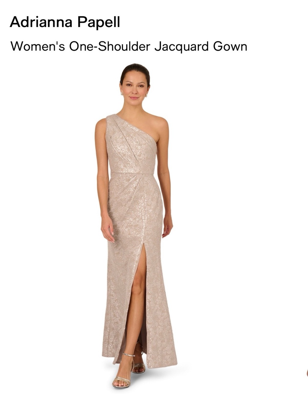 Adrianna Papell One-Shoulder Silver Metallic Lace Gown